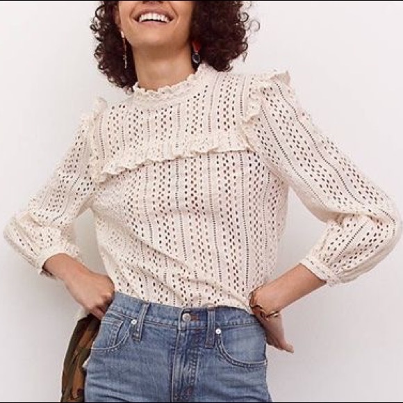 eyelet mockneck ruffle top madewell